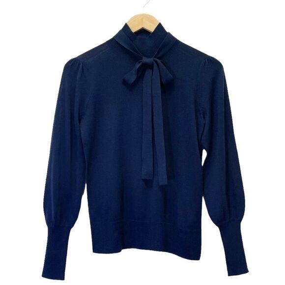 J. Crew Sweater Merino Wool Tie Neck Turtleneck in Navy Blue Women’s Size XXS - Picture 10 of 11